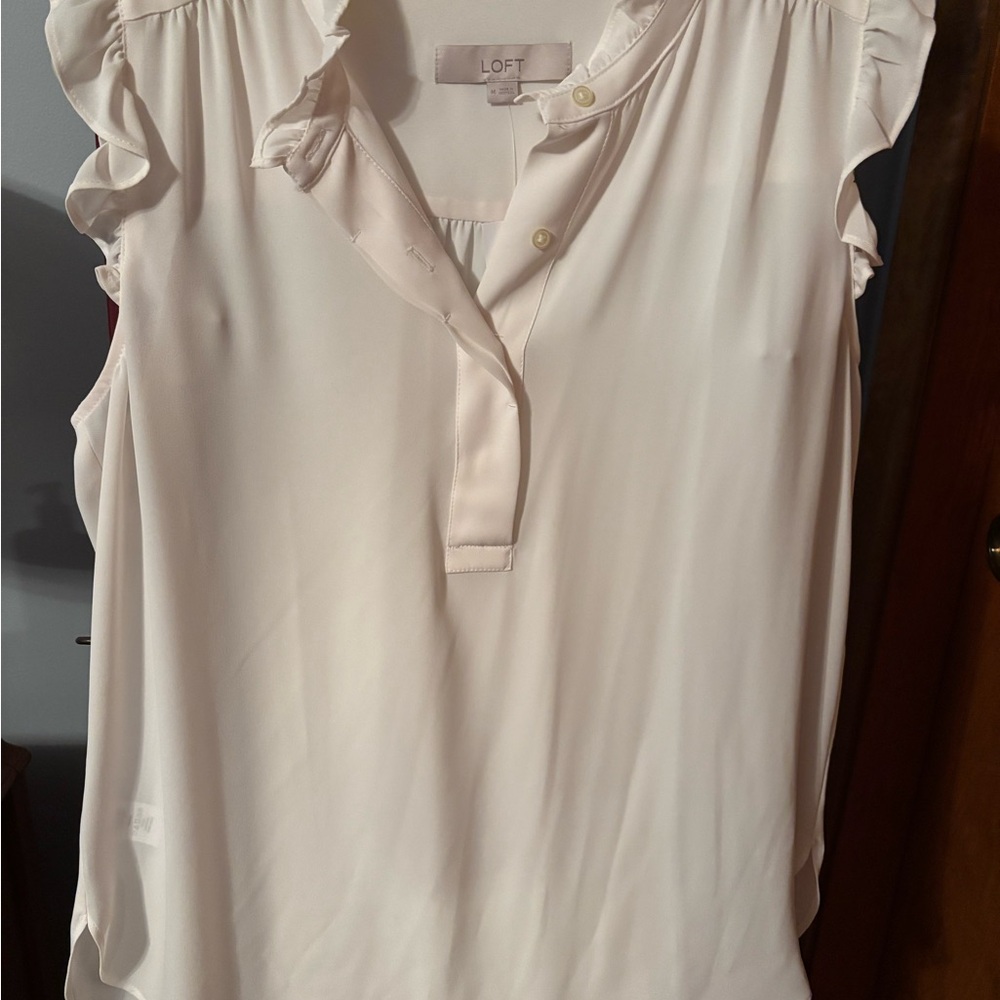 Brand New with Tags LOFT Cream Ruffled Sleeveless Blouse